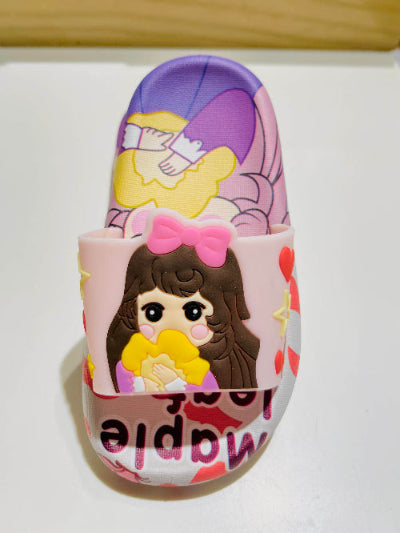 Colorful sandal with cartoon character design on a white background