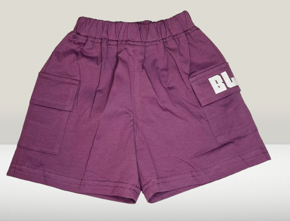 Purple shorts with a logo on a white background