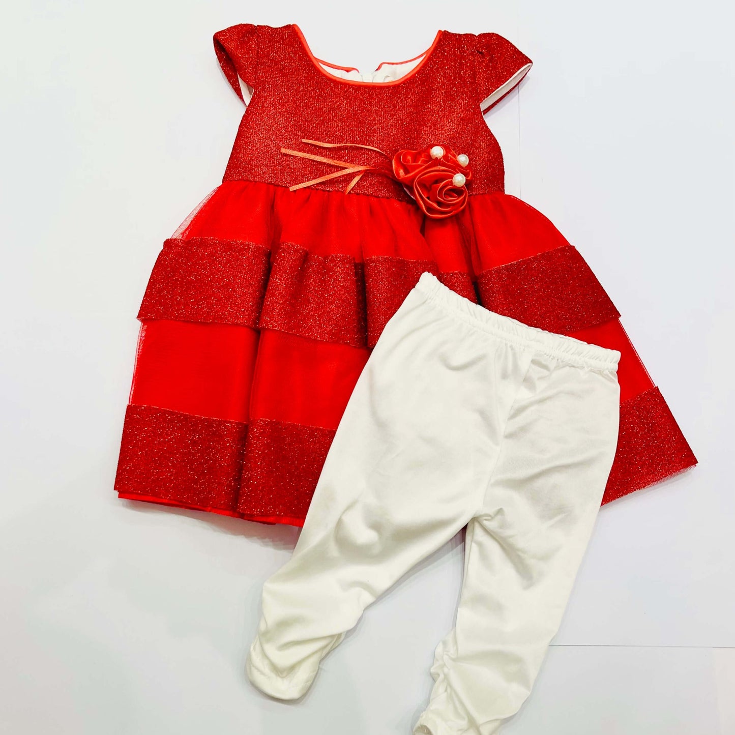 Baby dress with red frock and white lagging