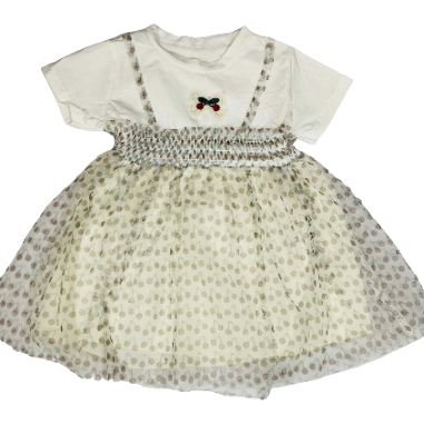 Children's dress with floral pattern and smocked waist on a white background