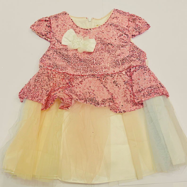 Pink floral dress with a yellow bottom