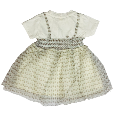 White dress with a patterned skirt on a white background