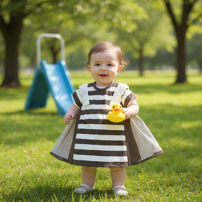 Brown and White Striped Baby Dress