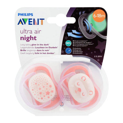 Philips Avent ultra air night pacifiers in packaging on a white background