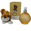 Plush rabbit toy and bottle labeled 'Baby Love' with a box in the background on a white background