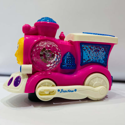 Colorful toy train on white background