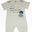 Baby romper with teddy bear design and text on a white background
