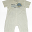 Light gray baby romper with cartoon bear design and text on a white background