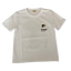 Beige t-shirt with a small logo on the chest against a white background