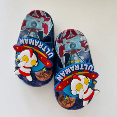 Colorful sandals with Ultraman design on a white background