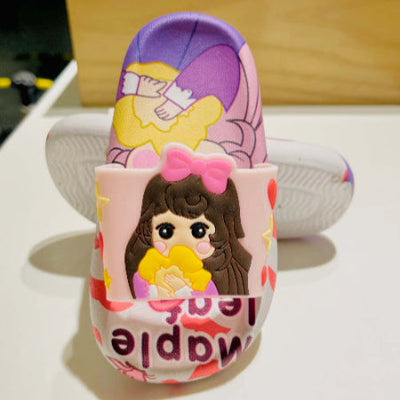 Colorful sandal with cartoon design on a white surface
