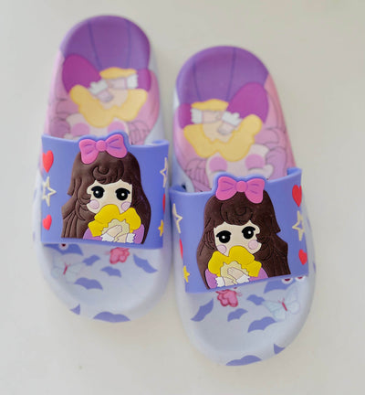 Pair of children's slides with cartoon character design on a white background