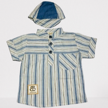Striped shirt with a hood on a light gray background