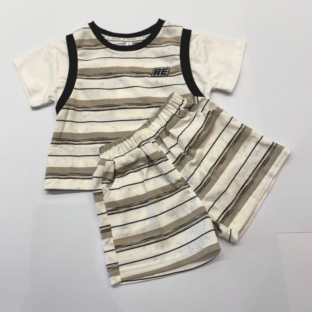 Children's striped shirt and shorts set.