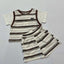 Striped children's outfit with shirt and shorts set.