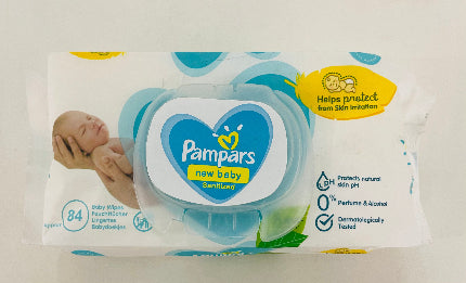 Pampers new baby wipes packaging on a light background