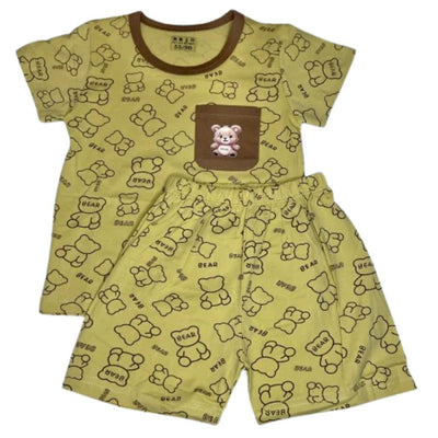 Children's pajama set with bear pattern on a white background