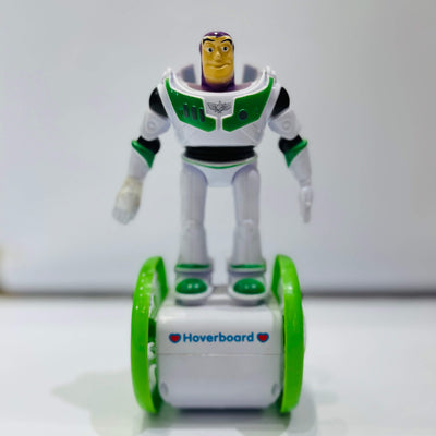 Toy figure on a hoverboard with a white background