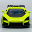 Yellow toy car with black accents on a gray background