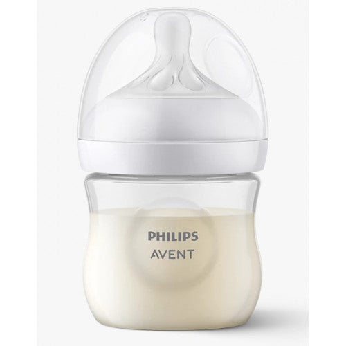 Philips Avent baby bottle with white cap on a light gray background