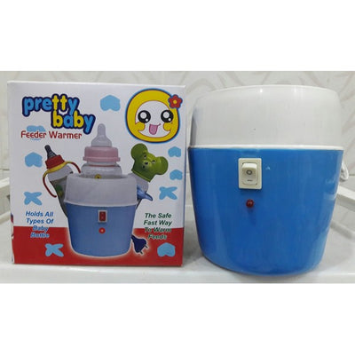 Blue baby feeder warmer with packaging on a white background