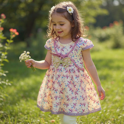 Young girl in a floral dress.