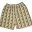 Plaid shorts with a geometric pattern on a white background