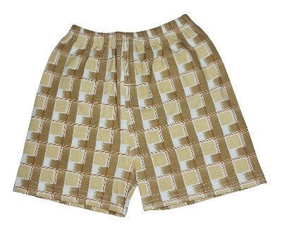 Plaid shorts with a geometric pattern on a white background
