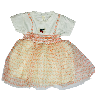 Children's dress with floral skirt and white top on a white background