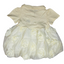 Baby dress with floral skirt and ruffled top on a white background
