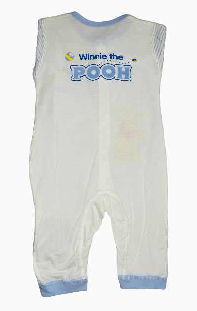 Baby onesie with 'Winnie the Pooh' branding on a white background