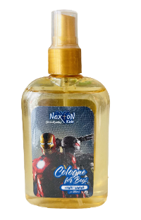 Bottle of Nex-Gen body spray with a gold pump on a white background