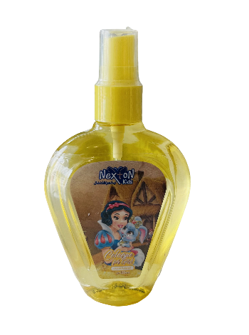 Yellow spray bottle with a Snow White design on the label against a white background