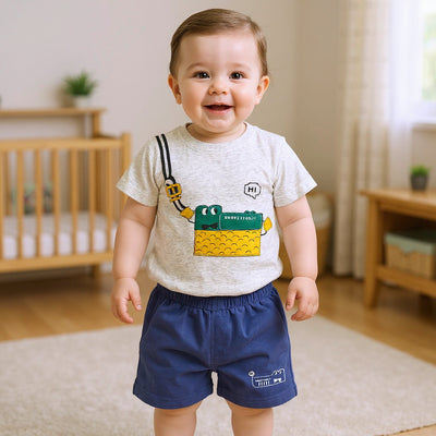 Child wearing a t-shirt with a graphic design.